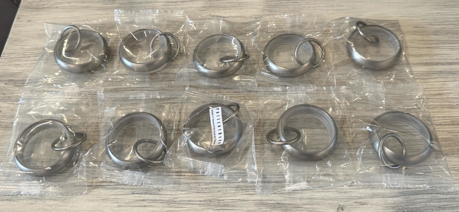 10 Pottery Barn Double Ring Curtain Rings Quiet Glide SMALL .75″ PEWTER NEW