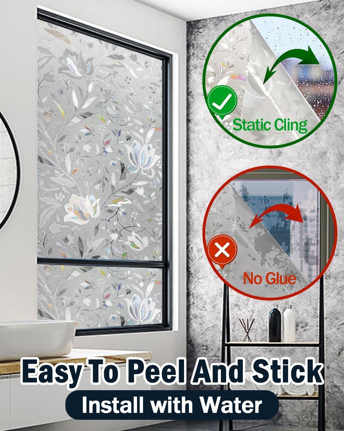 Window Privacy Film Decorative with Installation Tools, Frosted Glass Decorat…