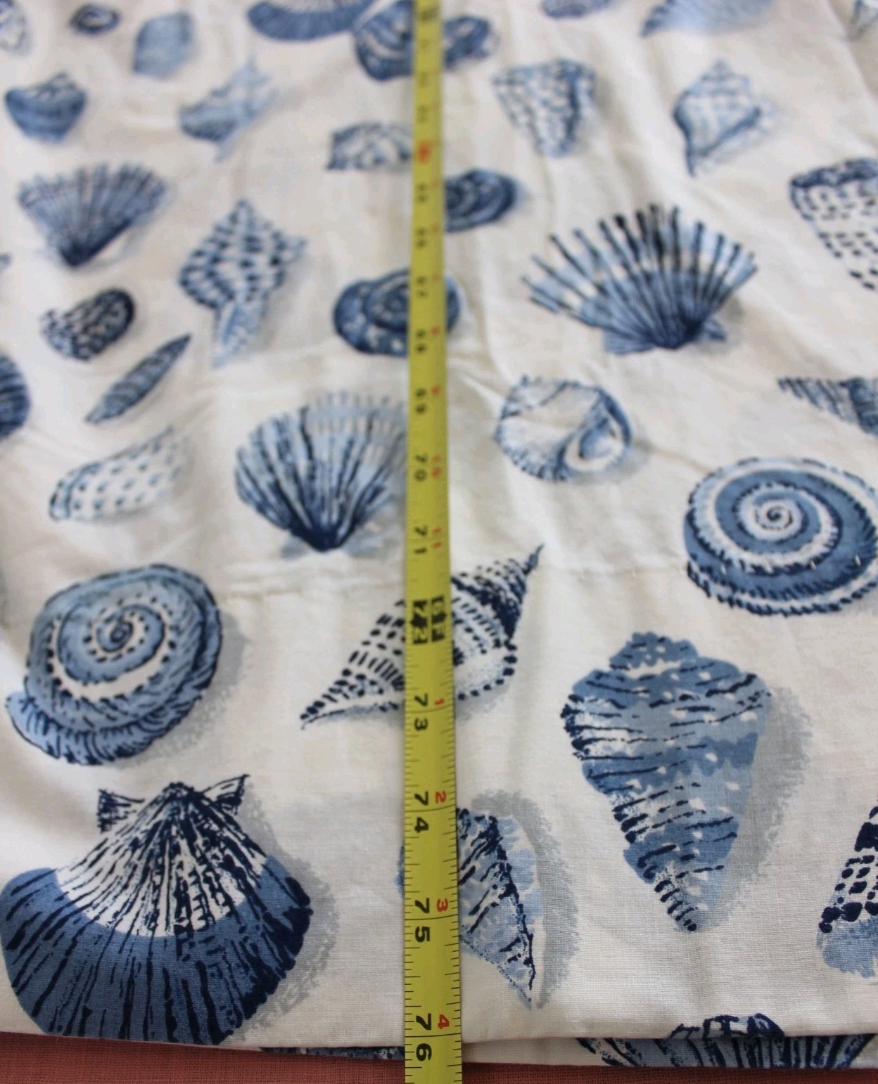 Custom Curtains Blue White Seashell Toile Vtg 3-Pc Drapery Set Beachcomber