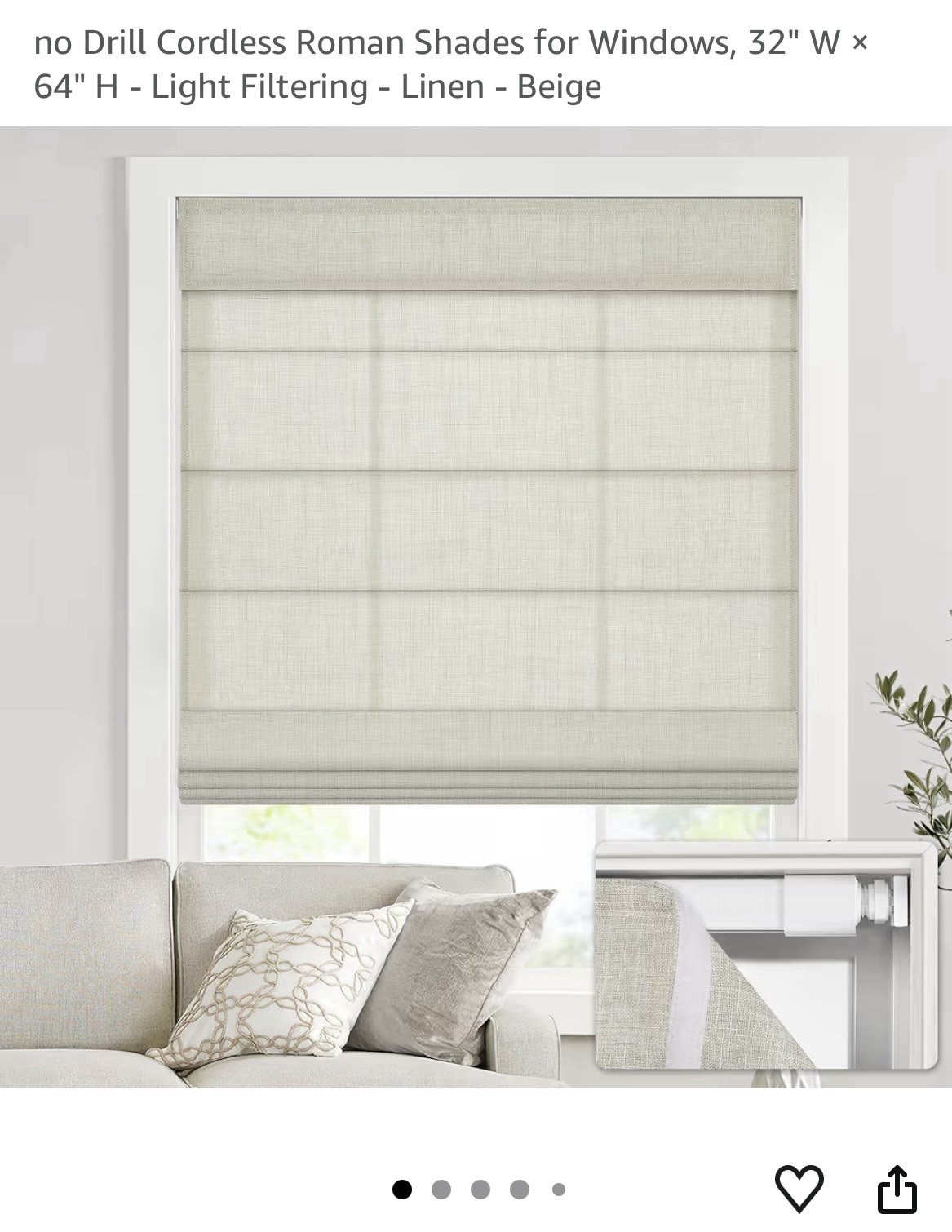 Roman Shade 32” W x 64”H