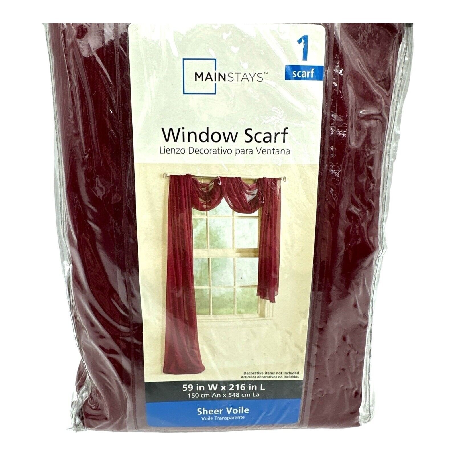 Mainstays Window Scarf Sheer Voile Red Burgundy 59″ x 216″