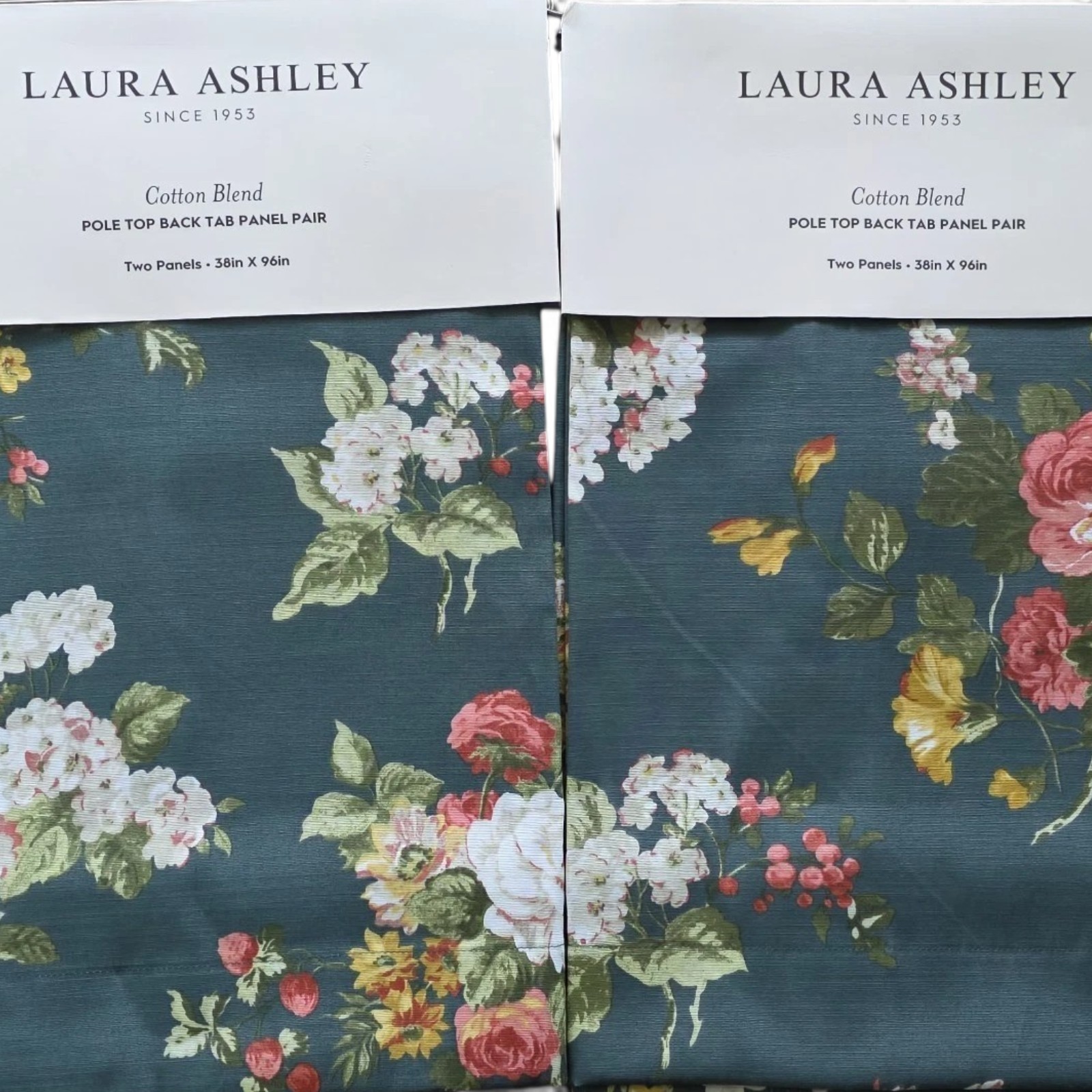 NEW Laura Ashley Floral Curtains Set of 4 Panels 38×96 Cotton Blend Back Tab