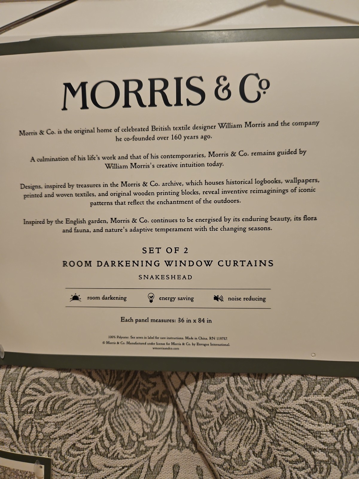 Morris & Co SNAKESHEAD Set Of 2 Curtain Panels 36×84 Room Darkening ~4 Available