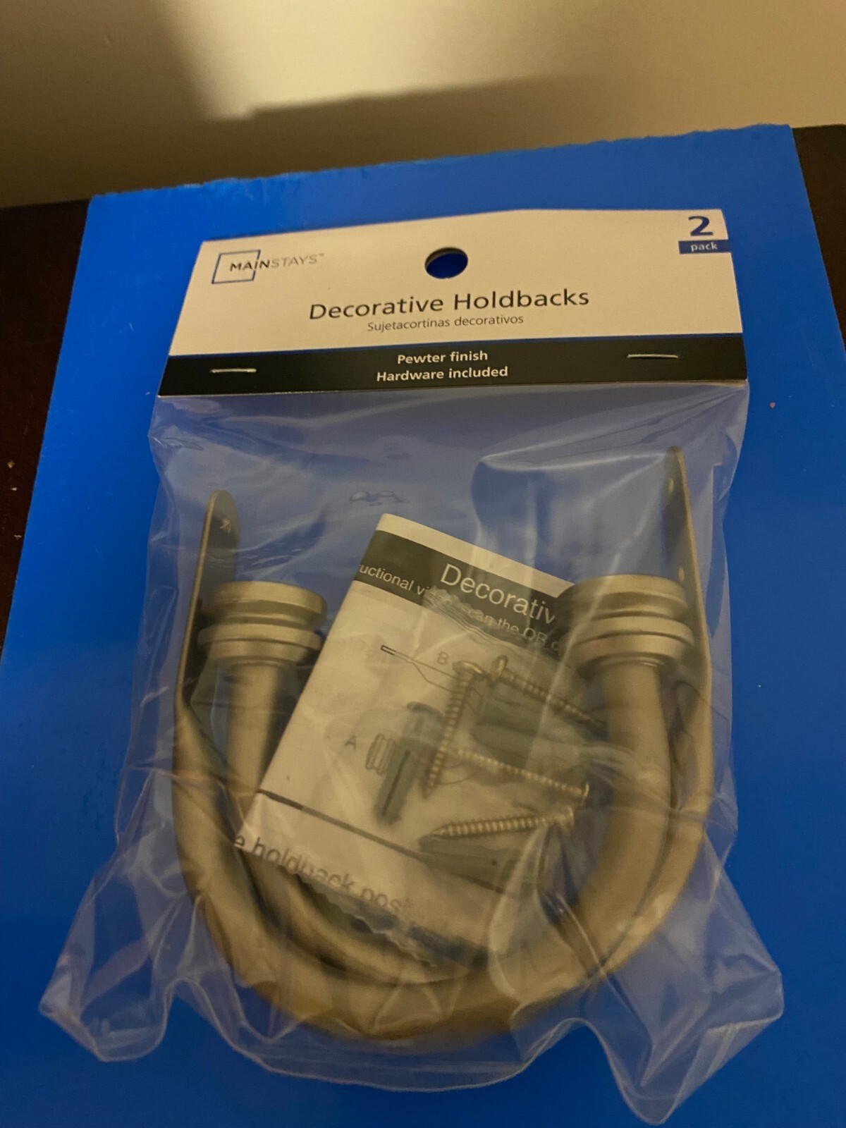 MAINSTAYS PEWTER FINISH DECORATIVE END CAP CURTAIN HOLDBACKS (2 PACK)