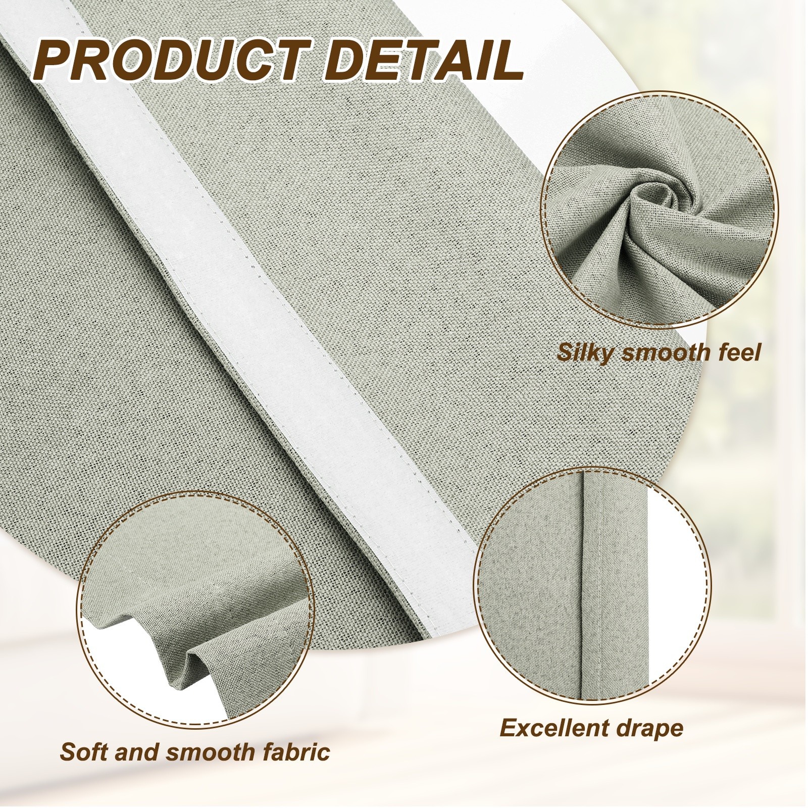 1PC 100% Blackout Side Door Curtains, 26″ x 72″ Linen French Door Curtain, Sand