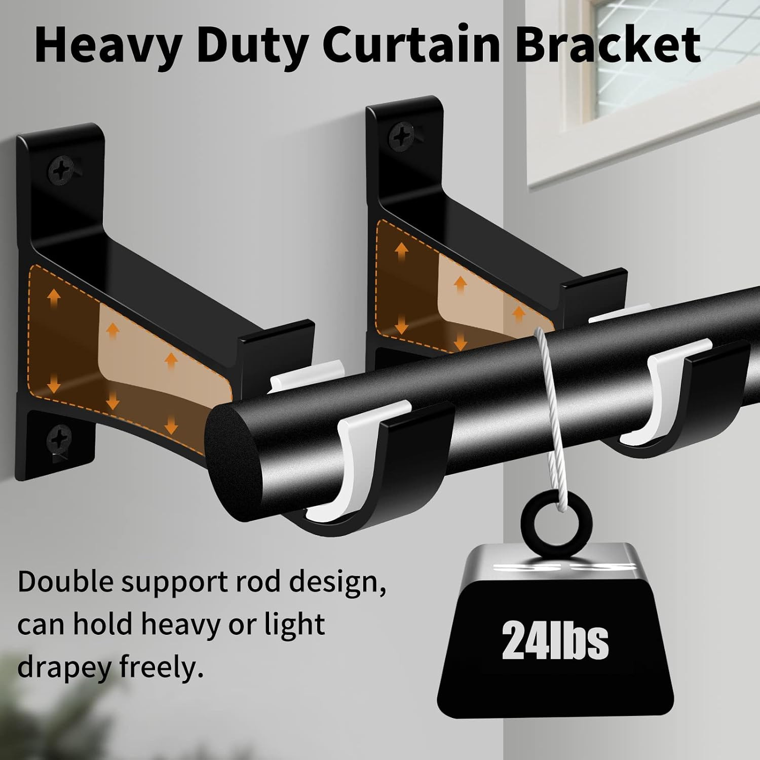 8 Pack Curtain Rod Bracket, 1 Inch Heavy Duty Holder Black Drapery Single Hooks