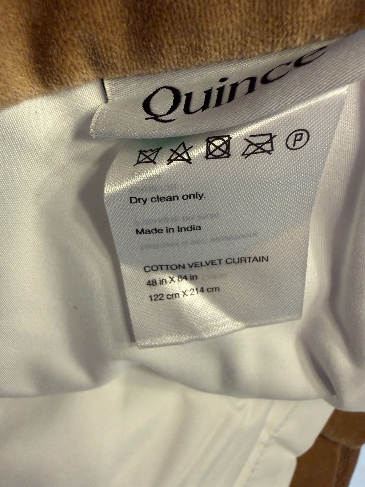 Quince Cotton Velvet Curtain Panel 48×84 Camel Brown Lined Rod Pocket