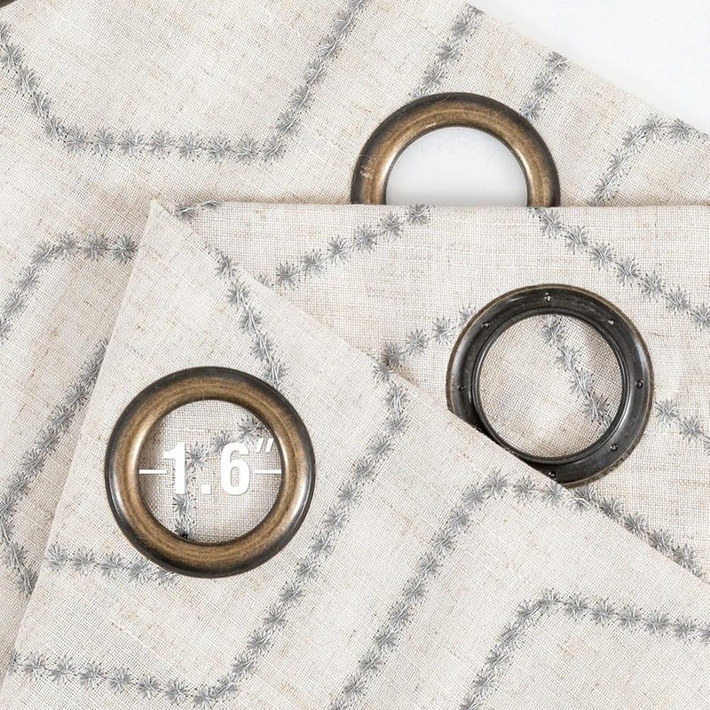 Light Filtering Linen Curtains Honeycomb Embroidery Grommet Top Panels New