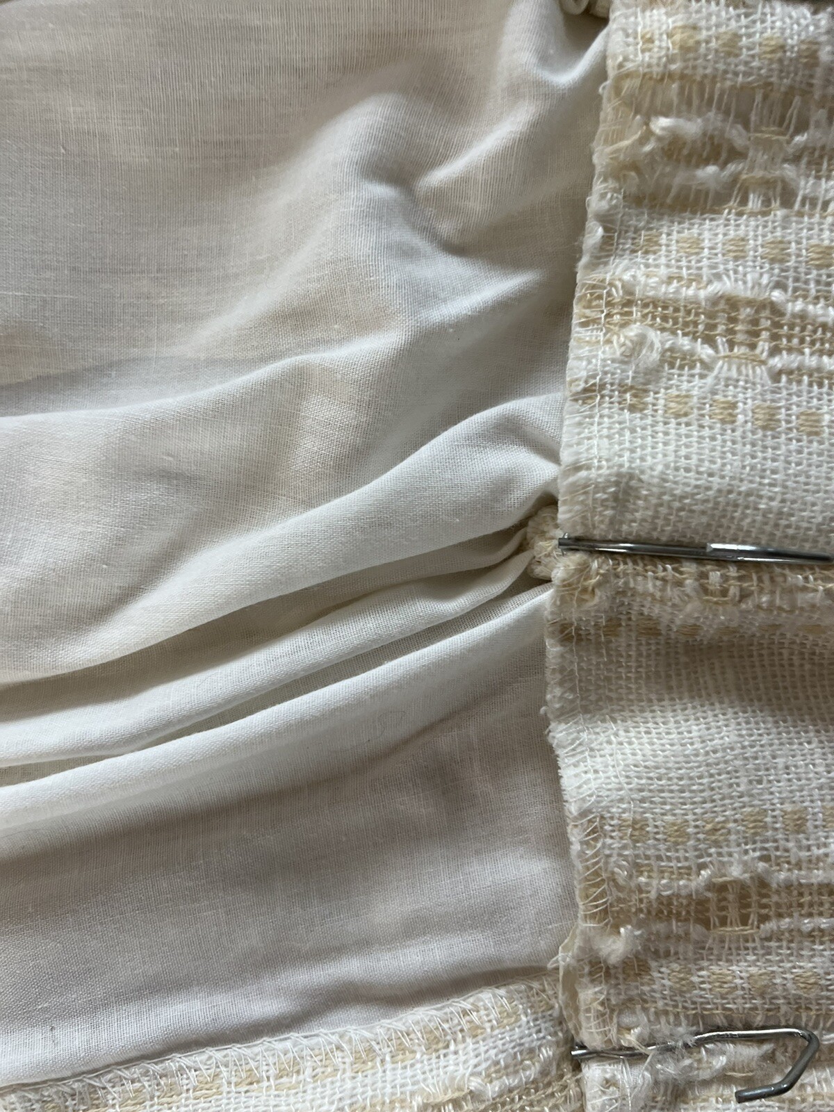 1Pr VTG CURTAINS MCM Woven Crème White Lined Pinch Pleat 100W X84”L Soft