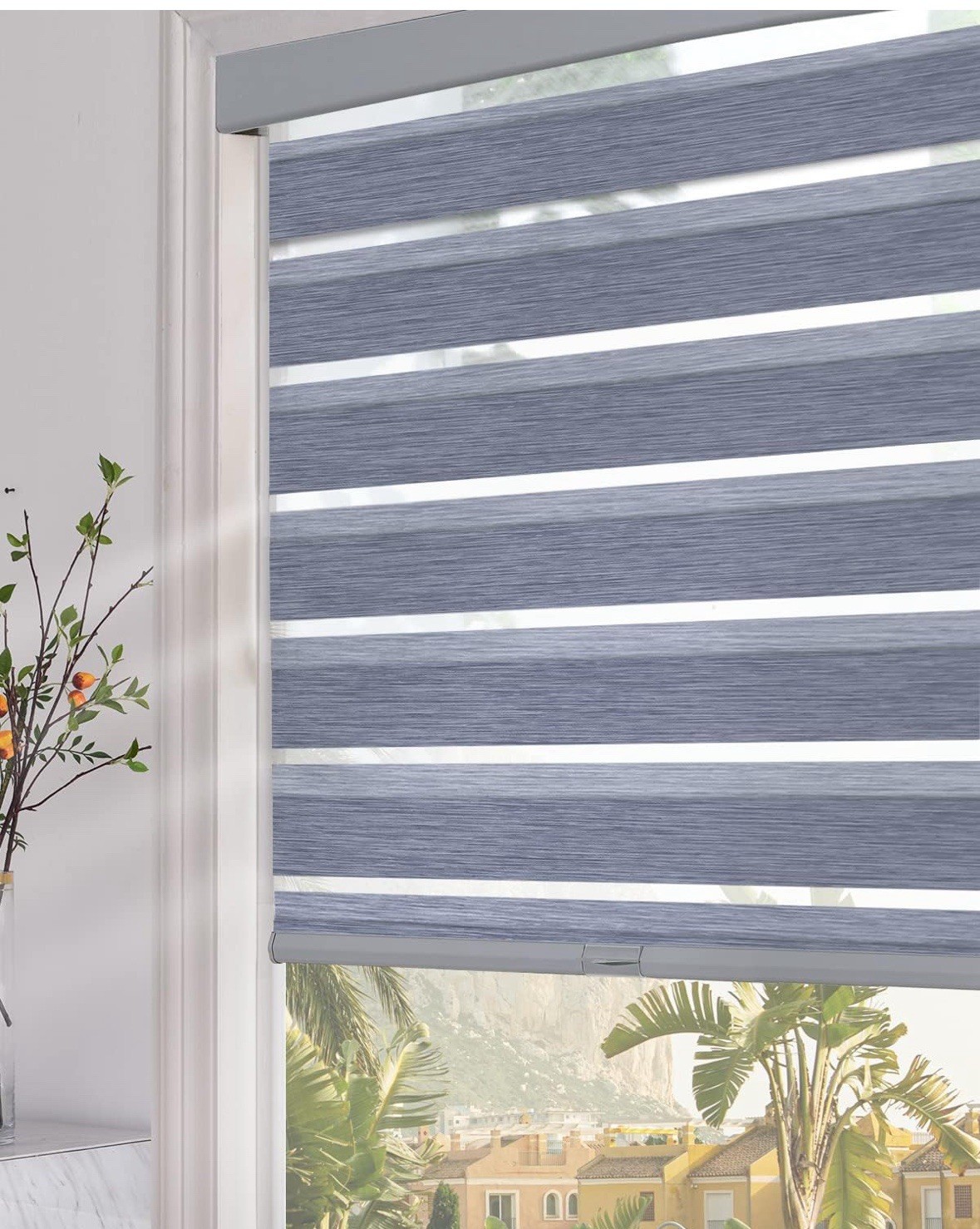 Persilux Cordless Zebra Blinds for Windows (36″ W X 72″ H, Grey) Free-Stop