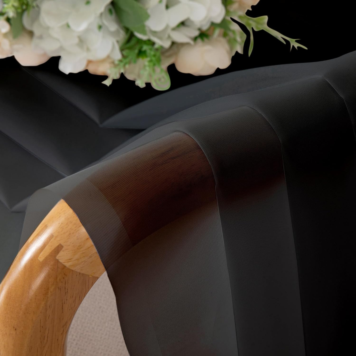 Black Sheer Valances for Windows 2 Pack, 42W X 14L Inches Small Window Curtains