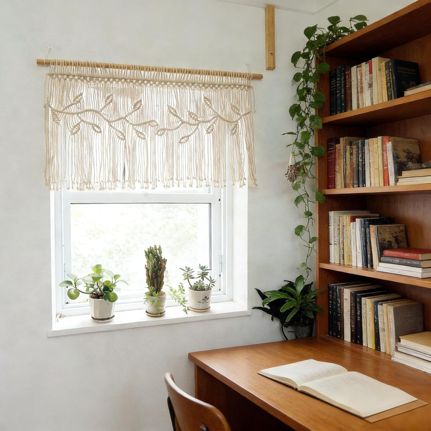 Macrame Valance Curtain for Kichen Windows 35.43*23.62Inch Farmhouse Boho Curtai
