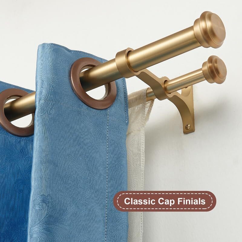 Double Curtain Rods 36-72″, Warm Gold Double Rod Curtain Rods, Double Window …