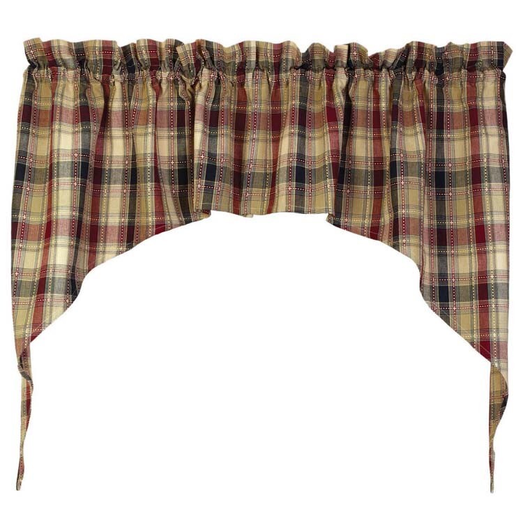 Hickory Checked Window Swag, 72″ x 36″, Country, Burgundy Black Tan Cream