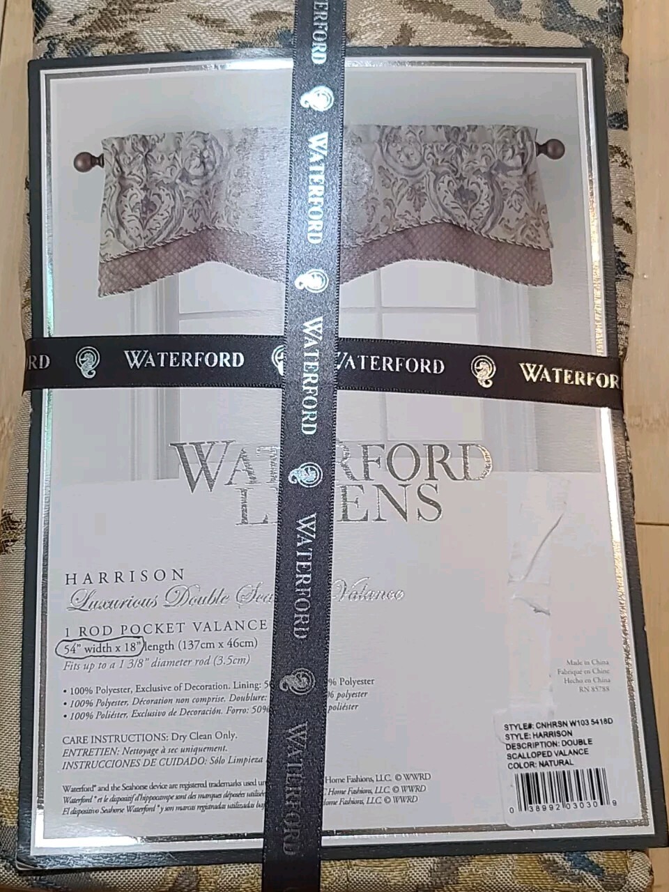 1 WATERFORD LINENS~ Harrison Double Scalloped Valance~54” X 18”~Natural