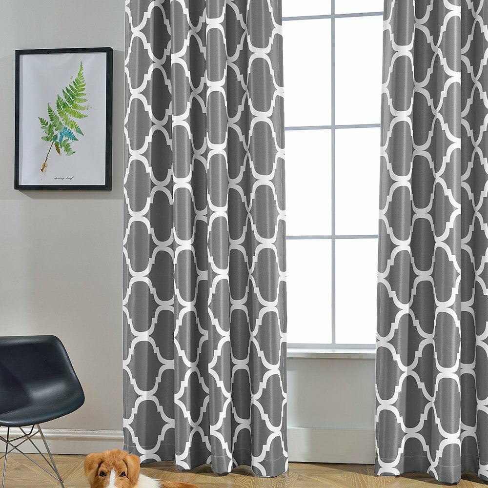 Set 2 Gray Grey White Geo Trellis Curtains Panels Drapes 63 84 96 inch Darkening