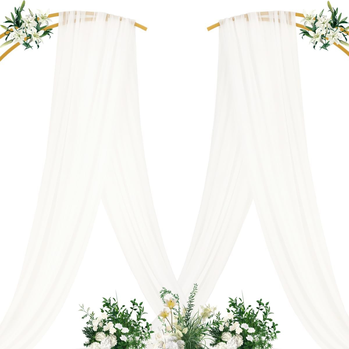 Ivory White Wedding Arch Draping Fabric 2 Panels 29″ X 20 FT Extra Long Gauze Dr