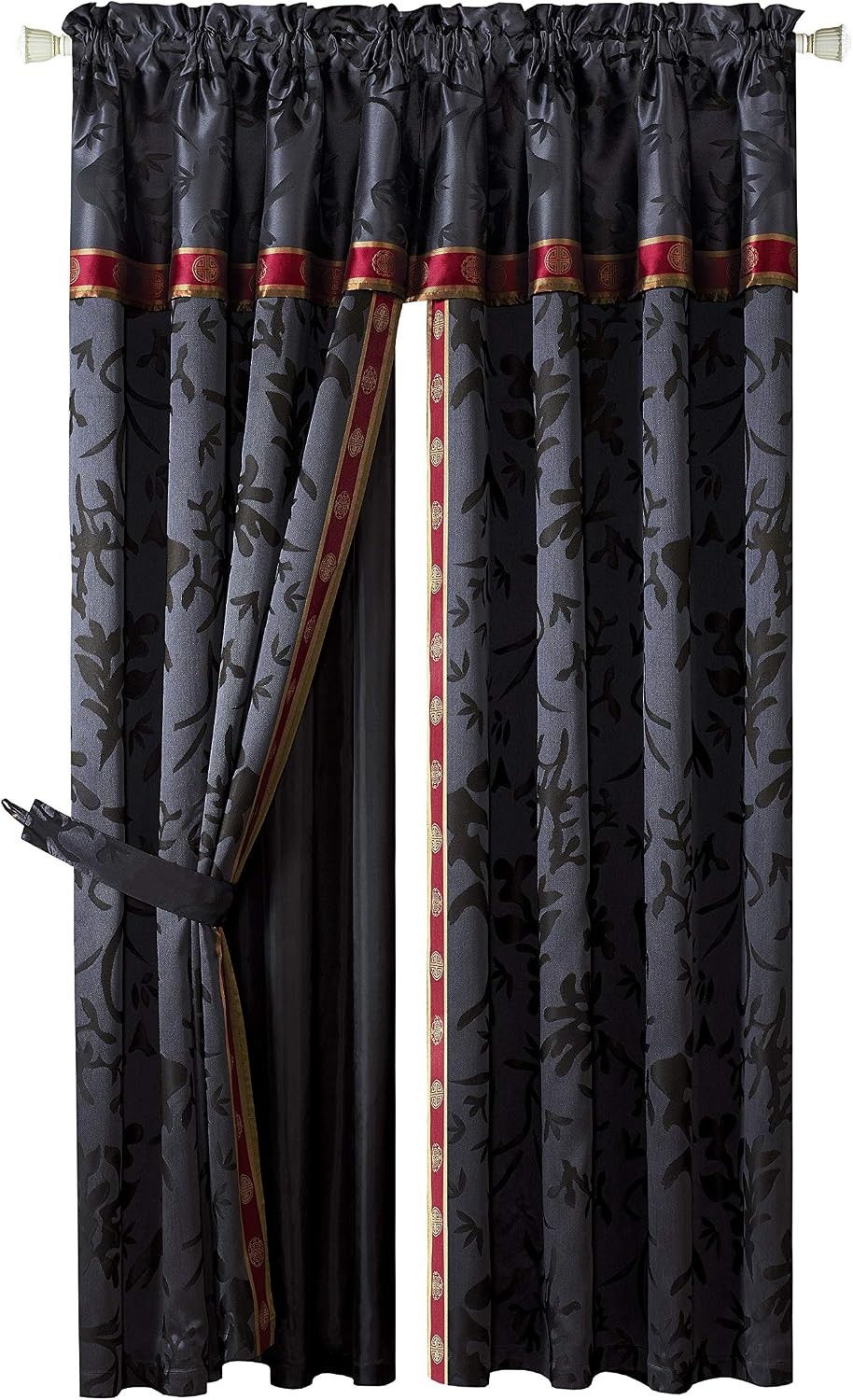 Amelia 4-Piece Multicolor Floral Jacquard Patchwork Curtain/Drape Set Sheer