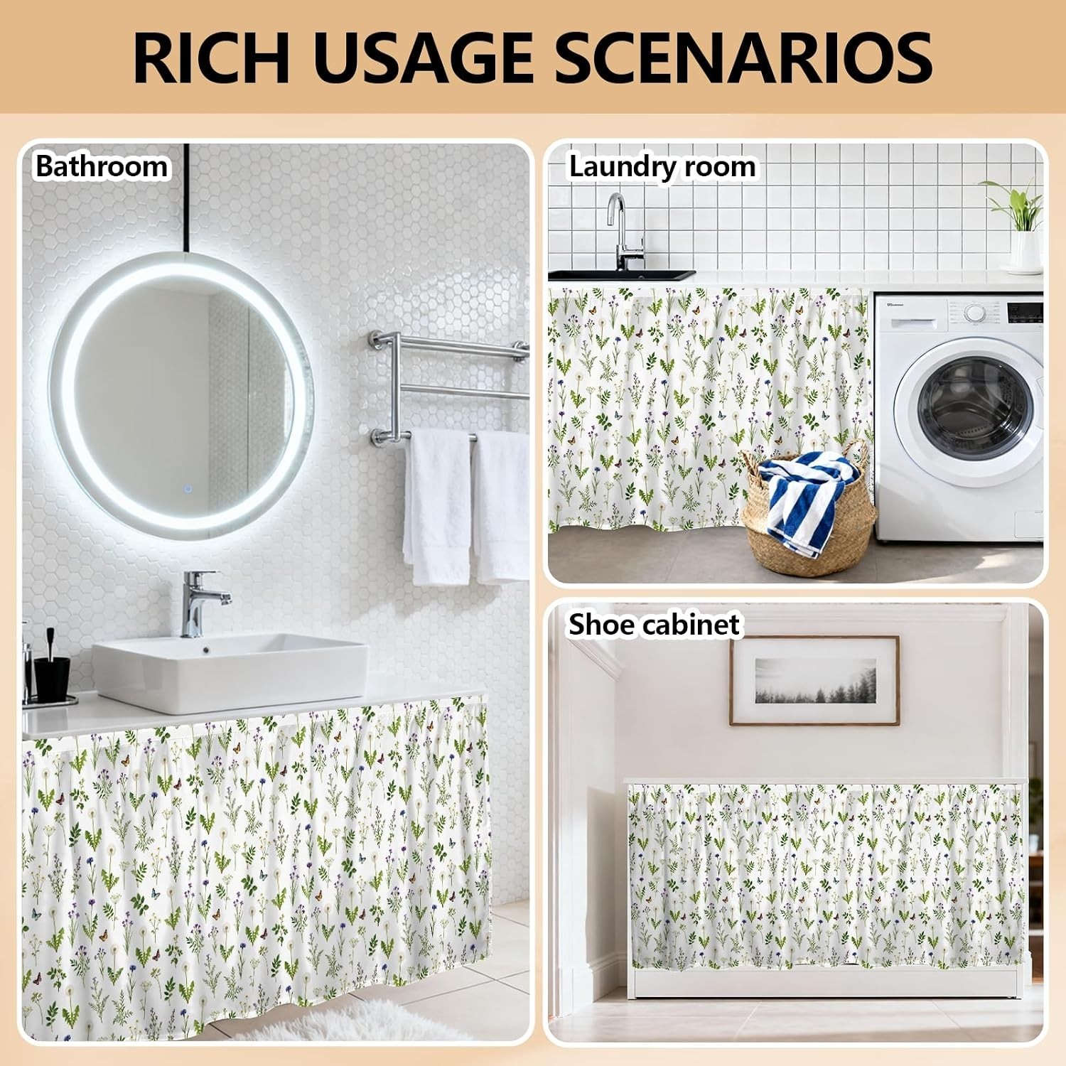 Chic Wildflower Cabinet Curtain – Easy Install, Dust-Proof at 51.18×27.55 Inches