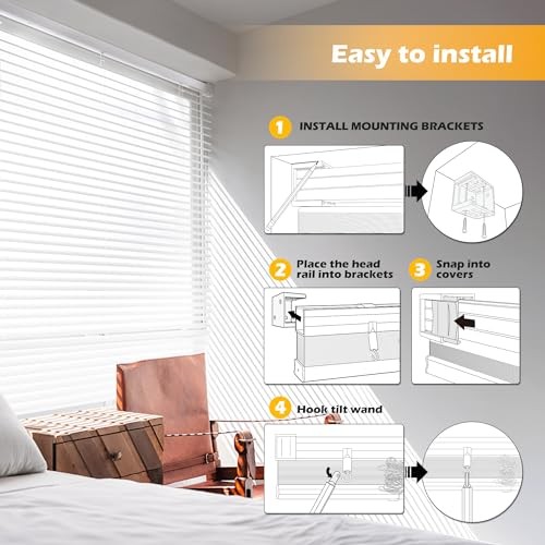 Cordless 1″ Vinyl Mini Blinds for Indoor Windows – Light 27″ W x 64″ H White