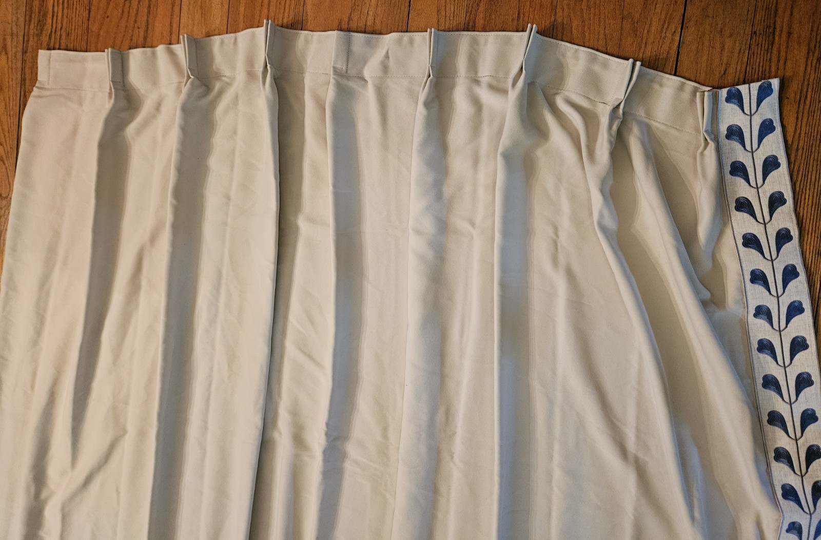 Visionary Homes Cream w/ Blue Floral Embroidery 53.5×107.5 X Long Curtain Panel