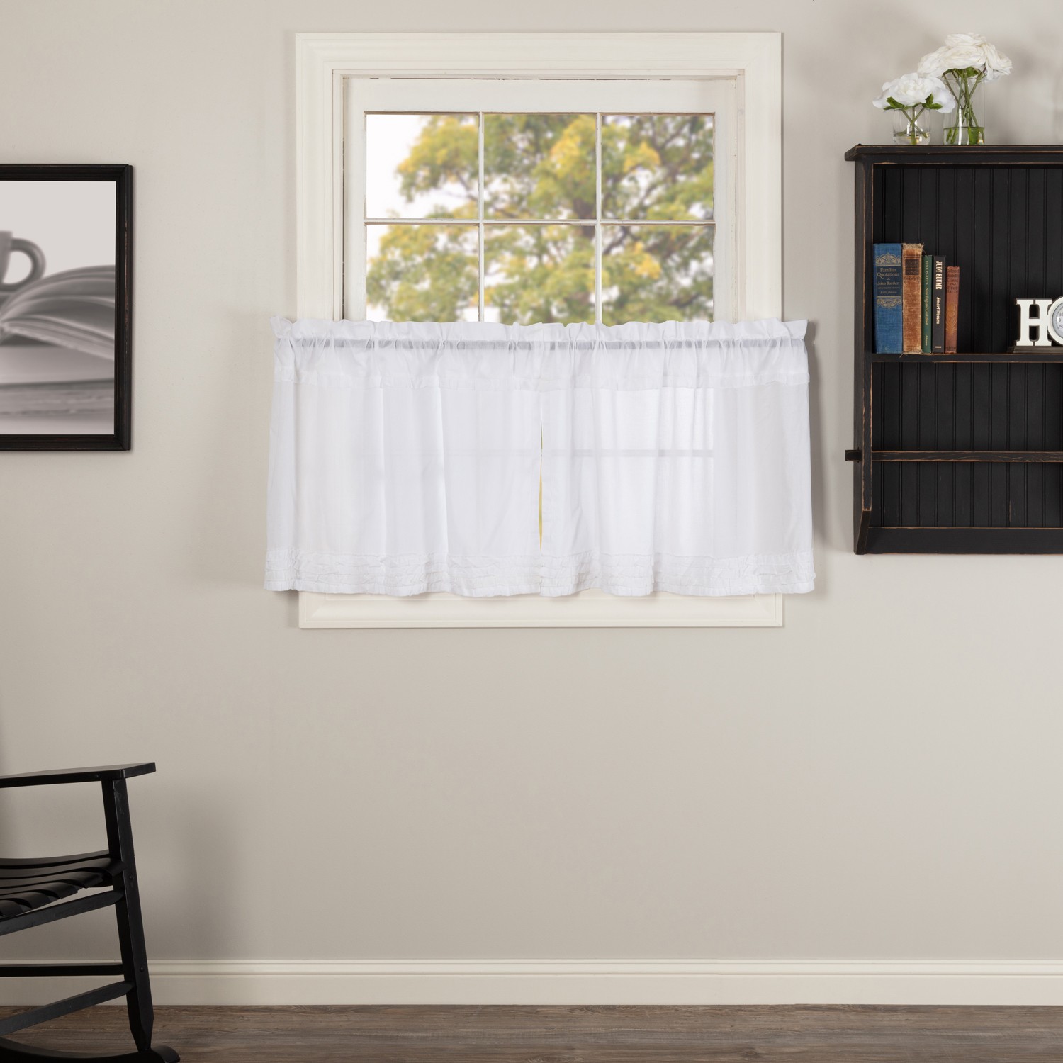Farmhouse 24″x36″ Tier Pair White Rod Pocket Kitchen Window Curtains VHC Brands