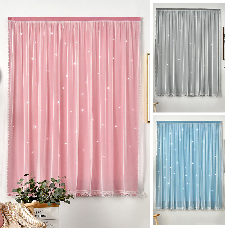 No-Punch Blackout Curtains Self Adhesive Curtains with Star Translucent Pattern