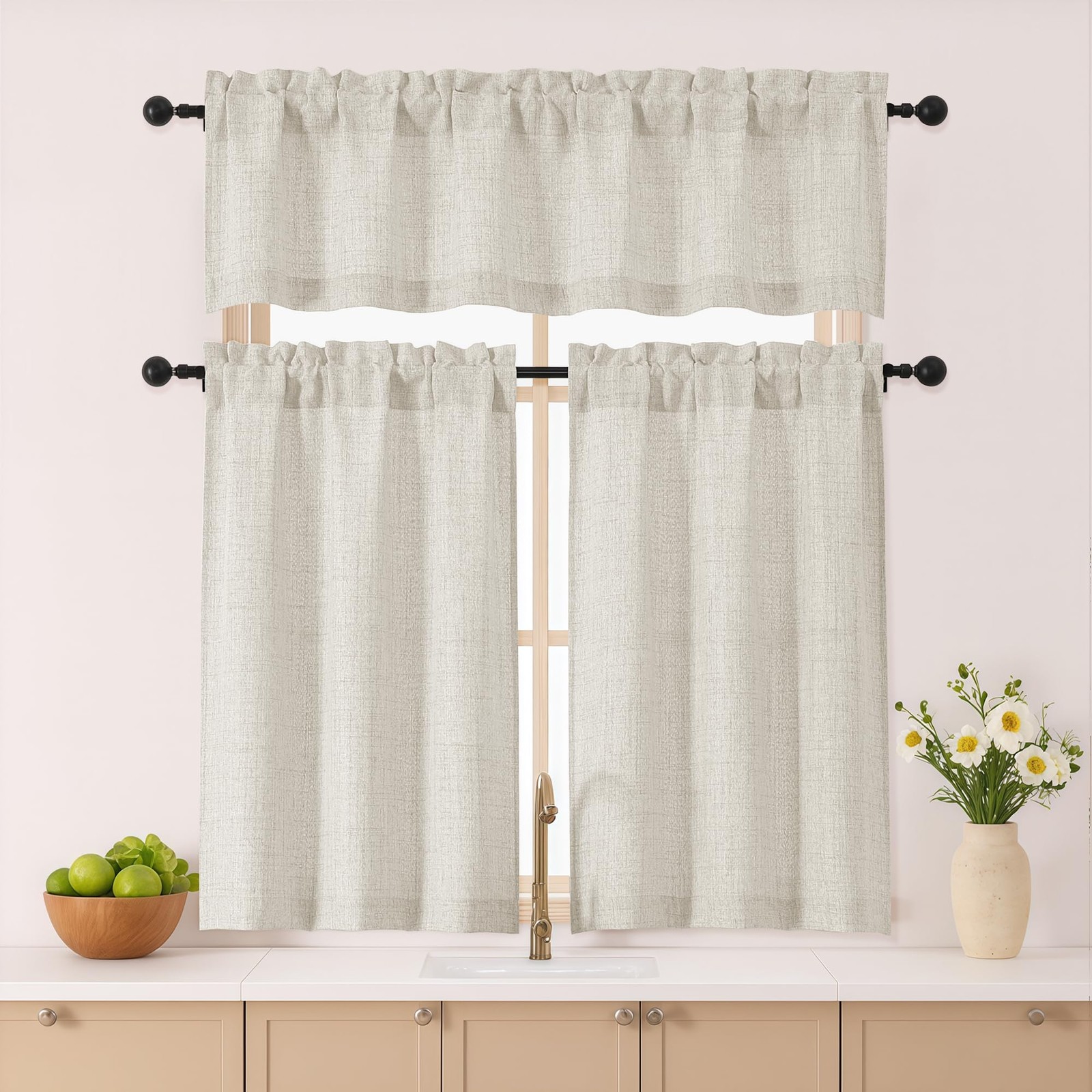 Valances for Windows – Light Filtering Faux 60″W x 14″L (Pack of 1) Natural