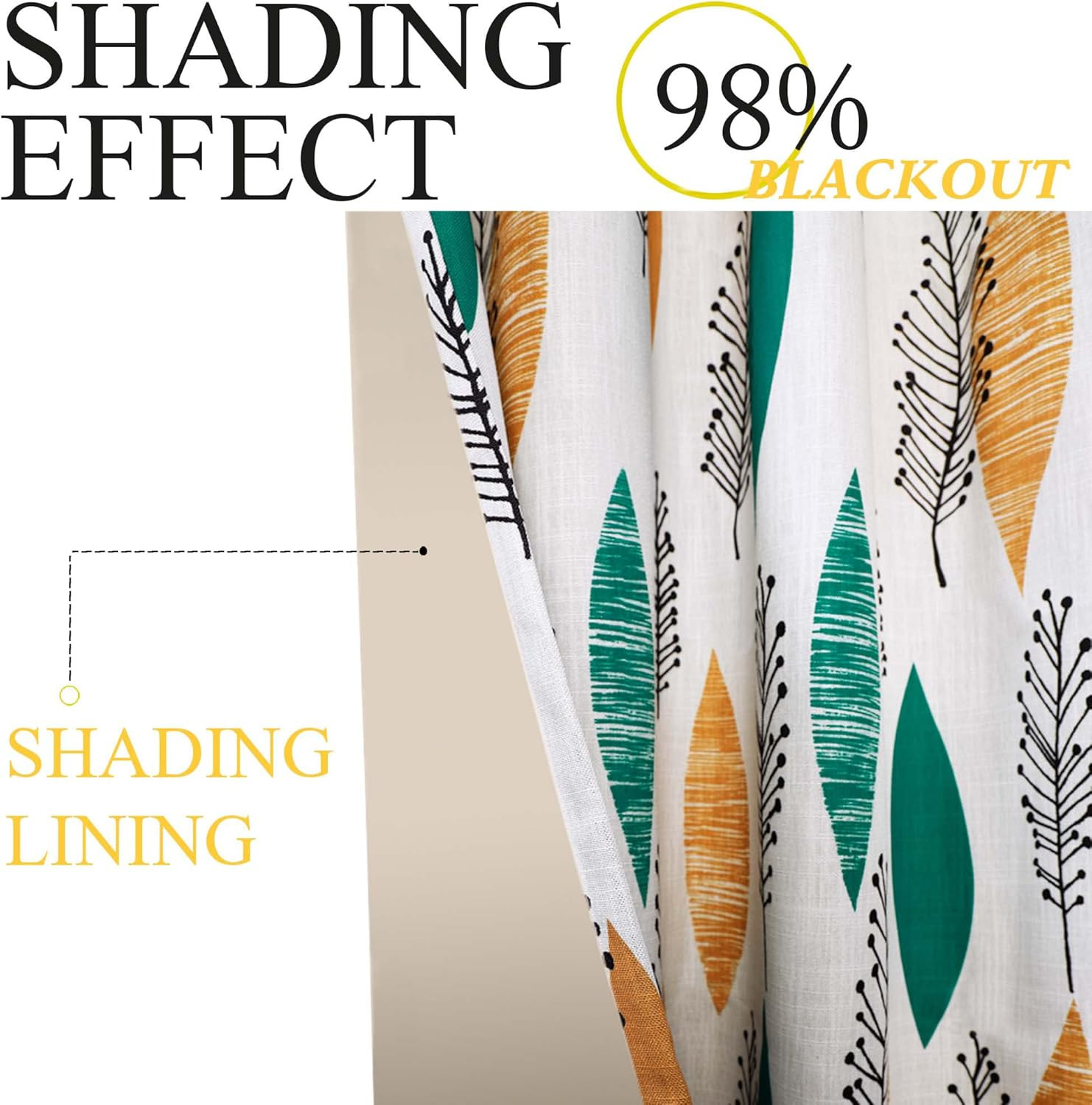 Contemporary Multicolored Leaves Curtains Print Floral Blackout Lined Curtain Pa