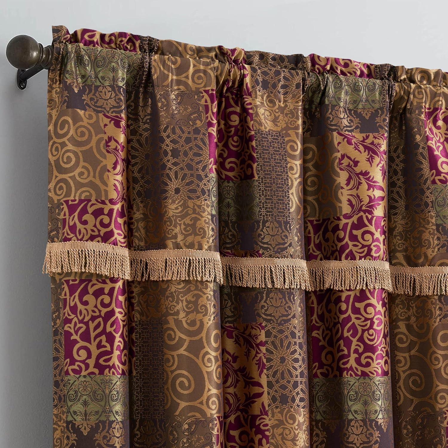Amelia 4-Piece Multicolor Floral Jacquard Patchwork Curtain/Drape Set Sheer