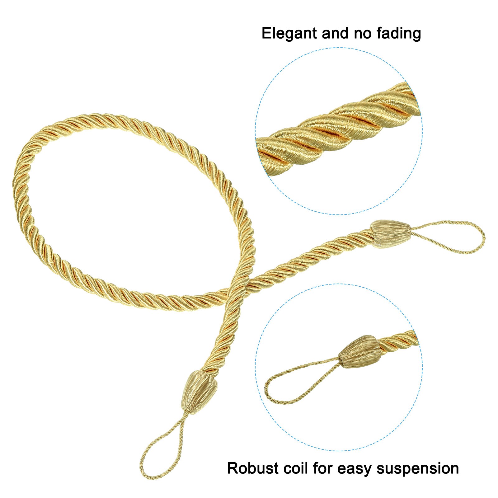2pcs Curtain Tiebacks Ropes with Hooks Bolts Gold Yellow