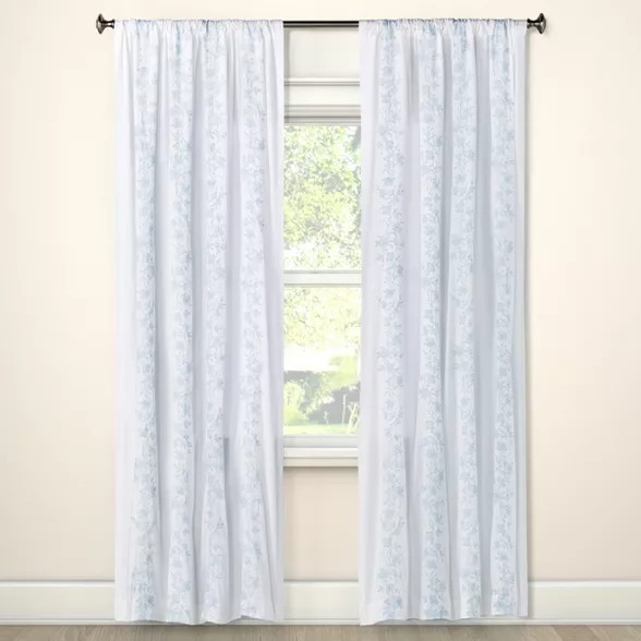NEW SIMPLY SHABBY CHIC EMBROIDERED FLORAL 100% COTTON CURTAIN PANELS