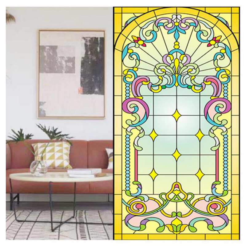 Retro Luxury Privacy Static Stained Window Film Church Balcony Window Decoration