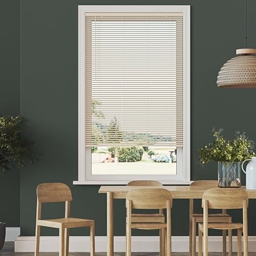Room Darkening Vinyl Mini Blinds 18 x 36 Cordless Alabaster Inside Mount