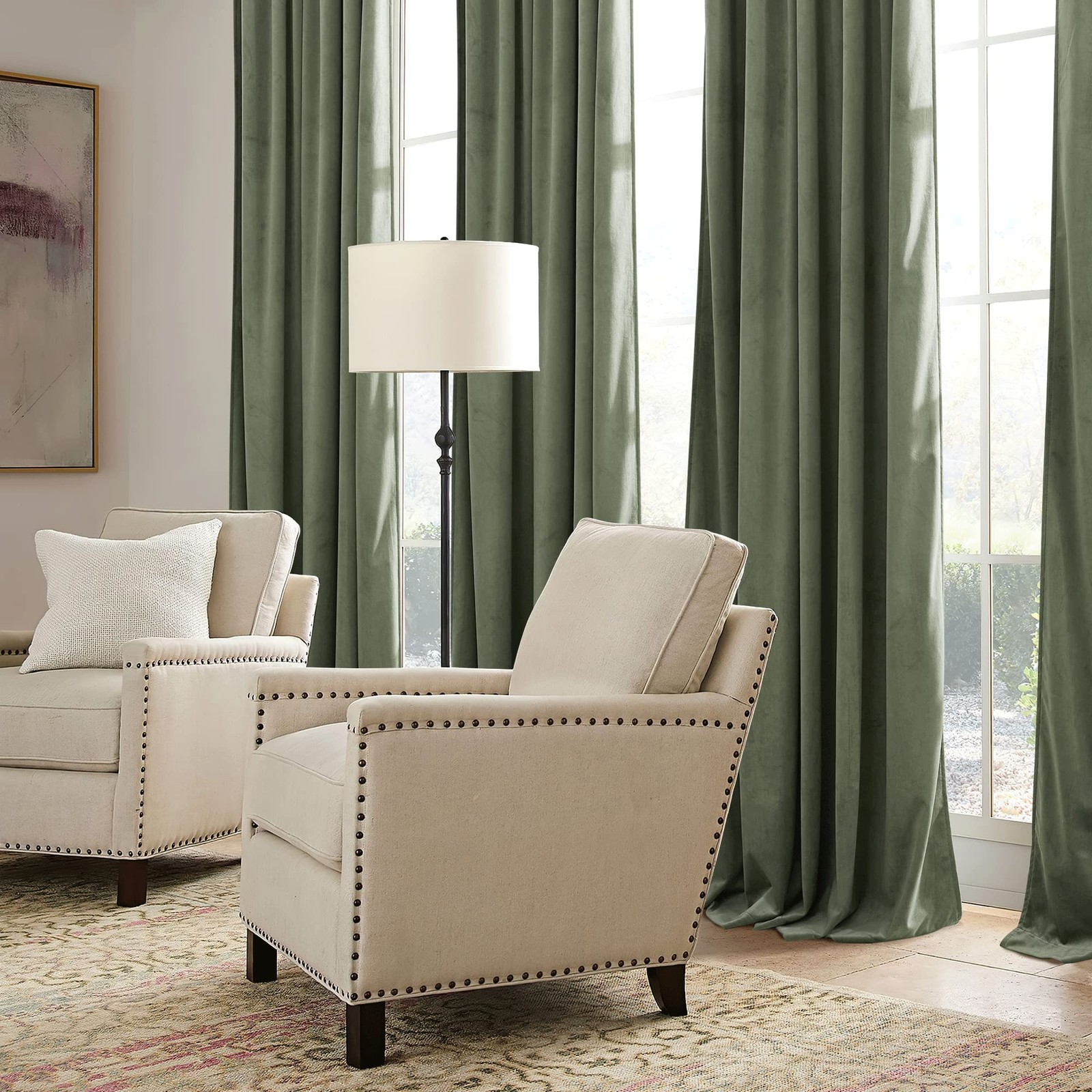 Sage Green Velvet Curtains 96 52″W x 96″L (Pack of 2),