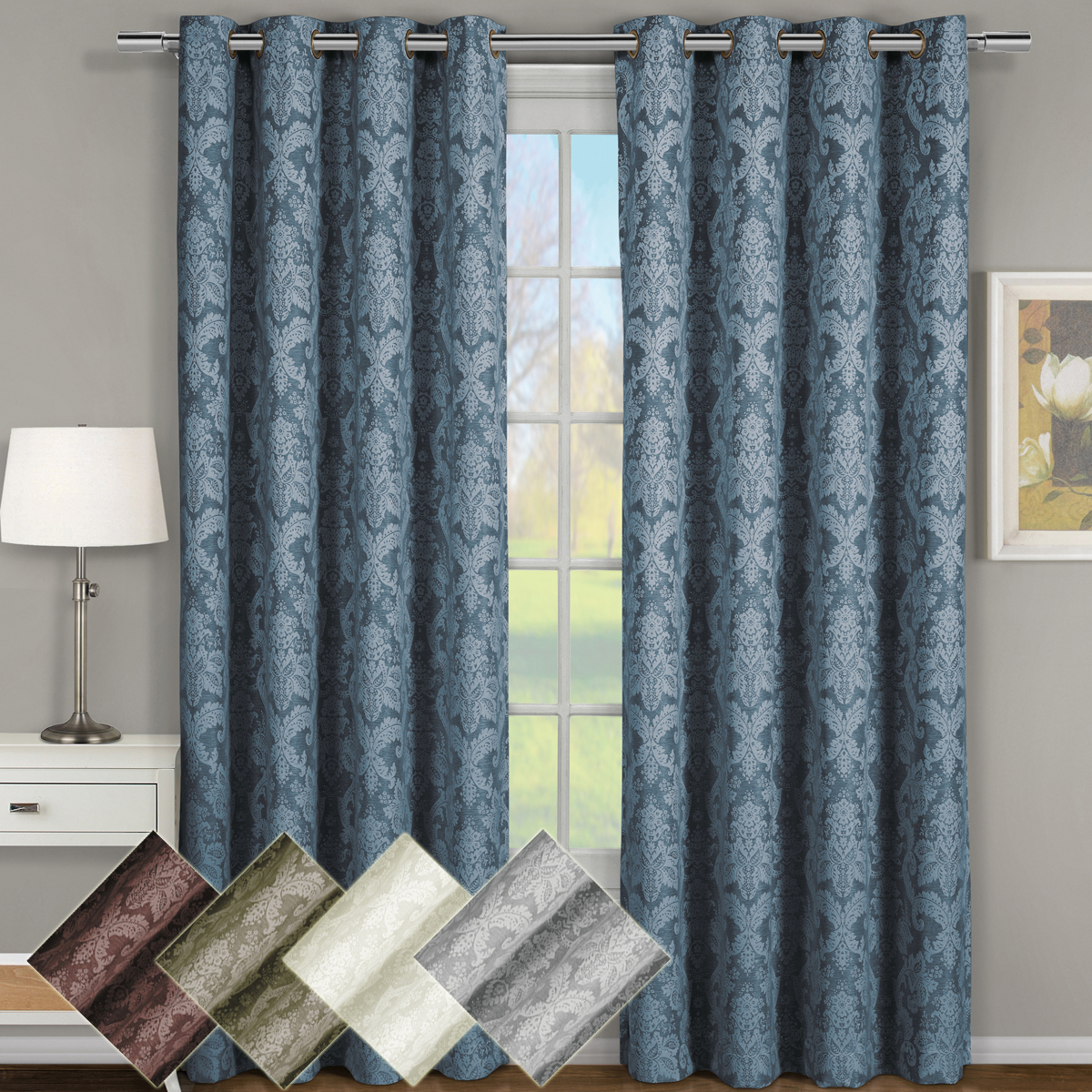 Blair Top Grommet Jacquard Window Curtain (Set of 2) Panels 108W x 108″L