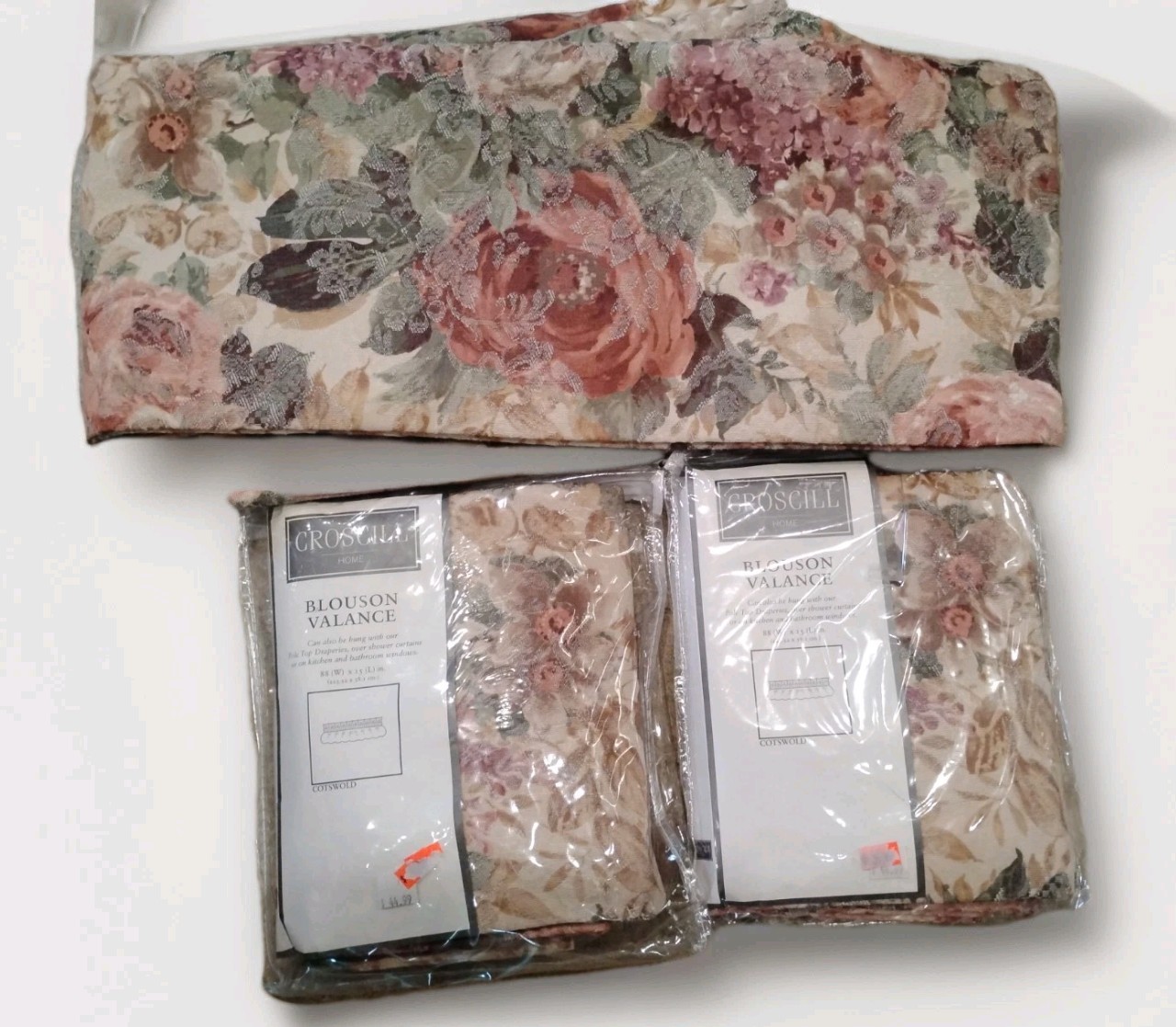 4 Vintage Croscill Home Blouson Valances 88″ X 15″ #3753 Floral Poly Cotton Blen