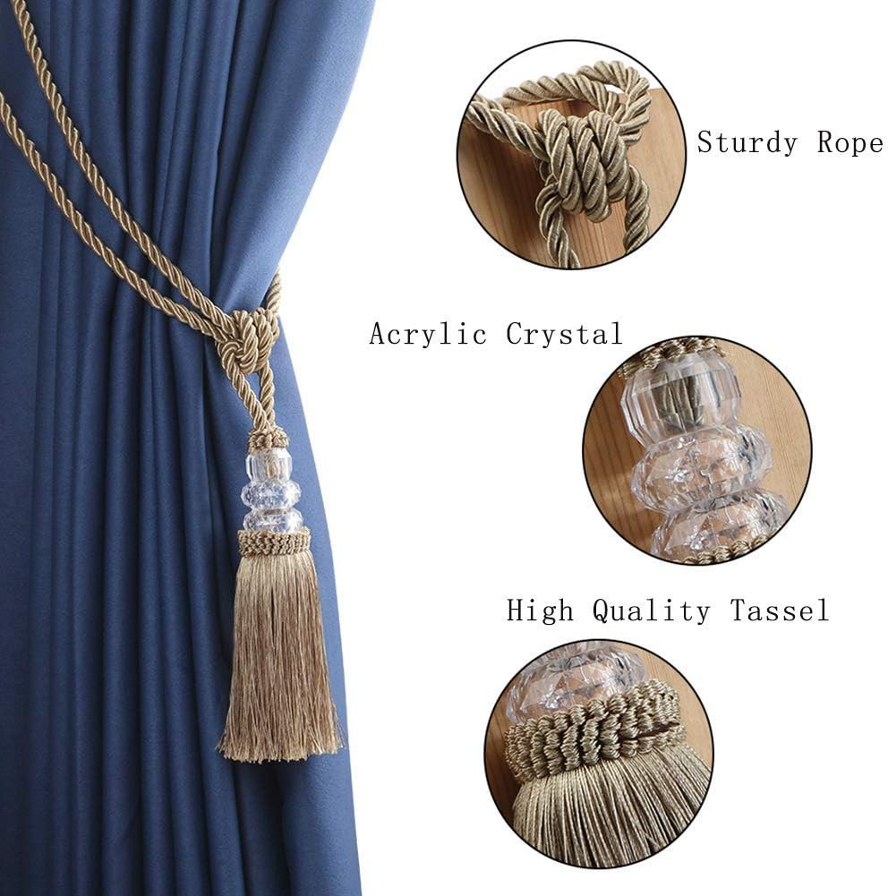 4 Pack Curtain Hand-Woven Tiebacks Crystal Holdbacks Home Decorative Tassels (Go