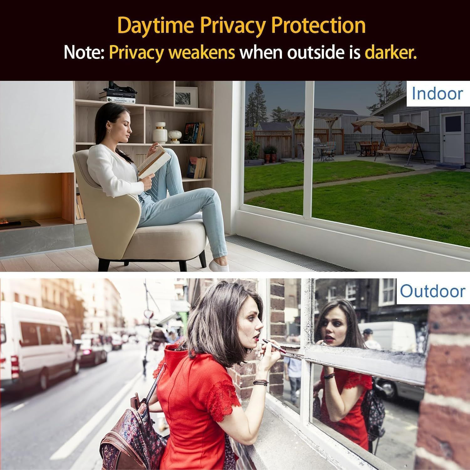 Upgraded One Way Window Privacy Film Sun 17.5 Inch * 78.74 Inch, Black Silver