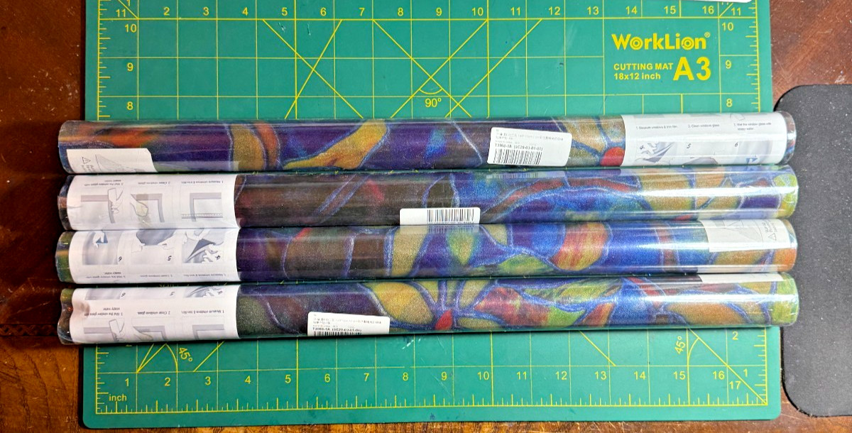 (4 Rolls) Floral Decorative Stained Glass Cling Window Film 17.7″ x 78.7″