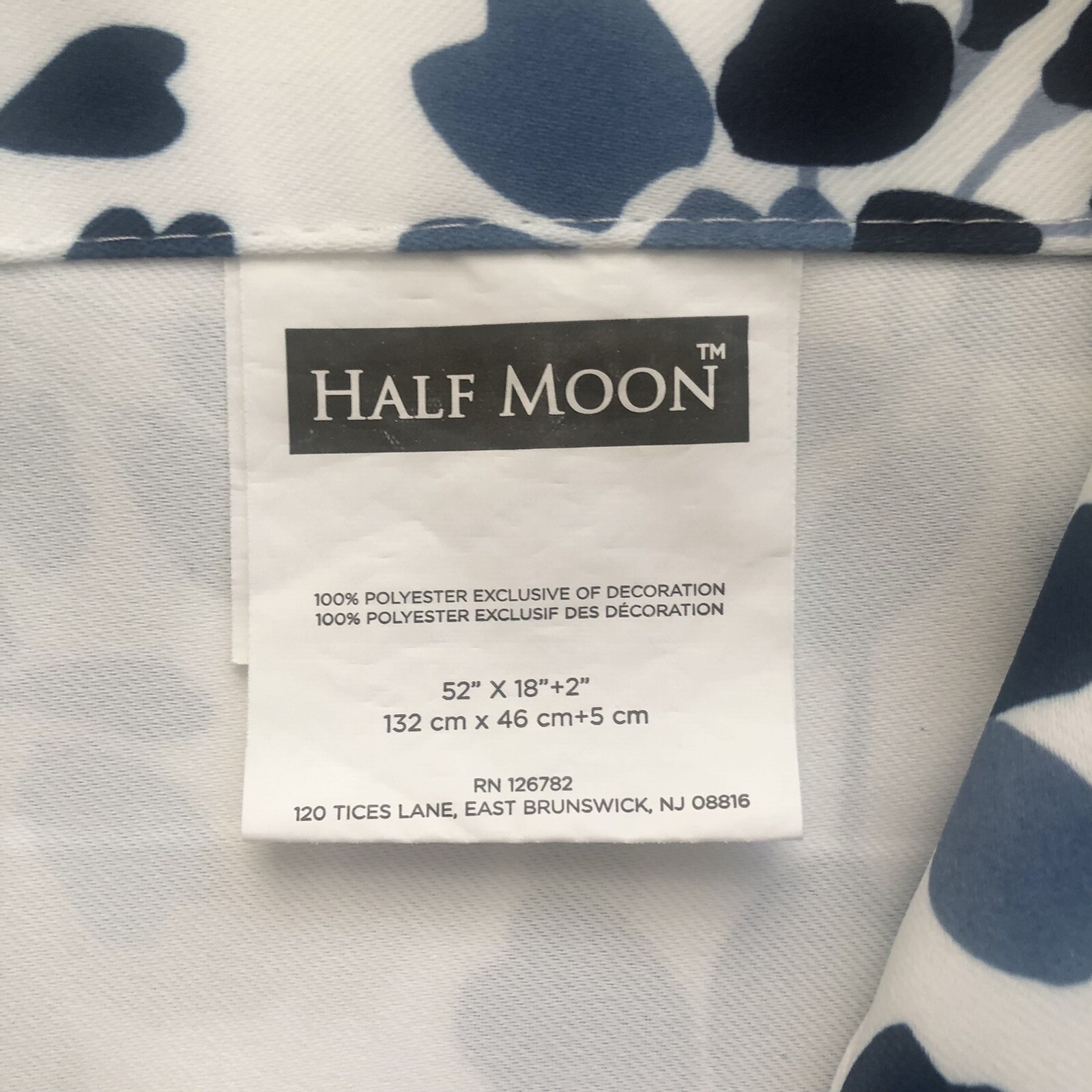 Half Moon Window Valance White Blue Floral Polyester 52 x18″ Soft Fabric