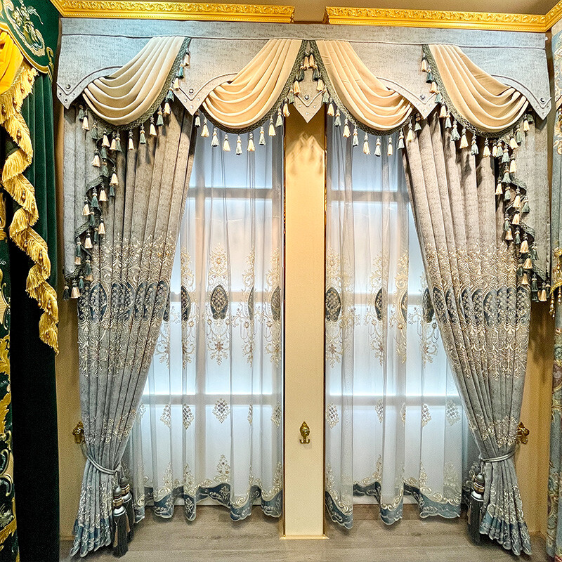 Grey high-grade Chenille embroidery thick cloth curtain valance drape C1467