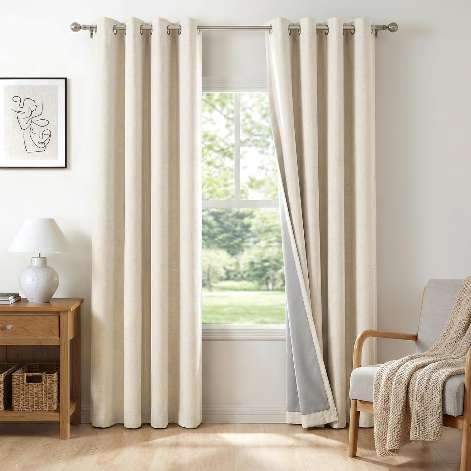 100% Blackout Shield Linen Look Textured Blackout Curtains for Bedroom 63 Inches