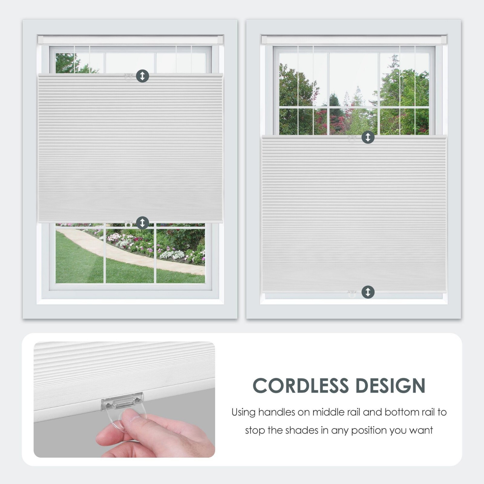 LazBlinds Cordless Cellular Shades, No Drill Light Filtering Honeycomb 36″ x 64″