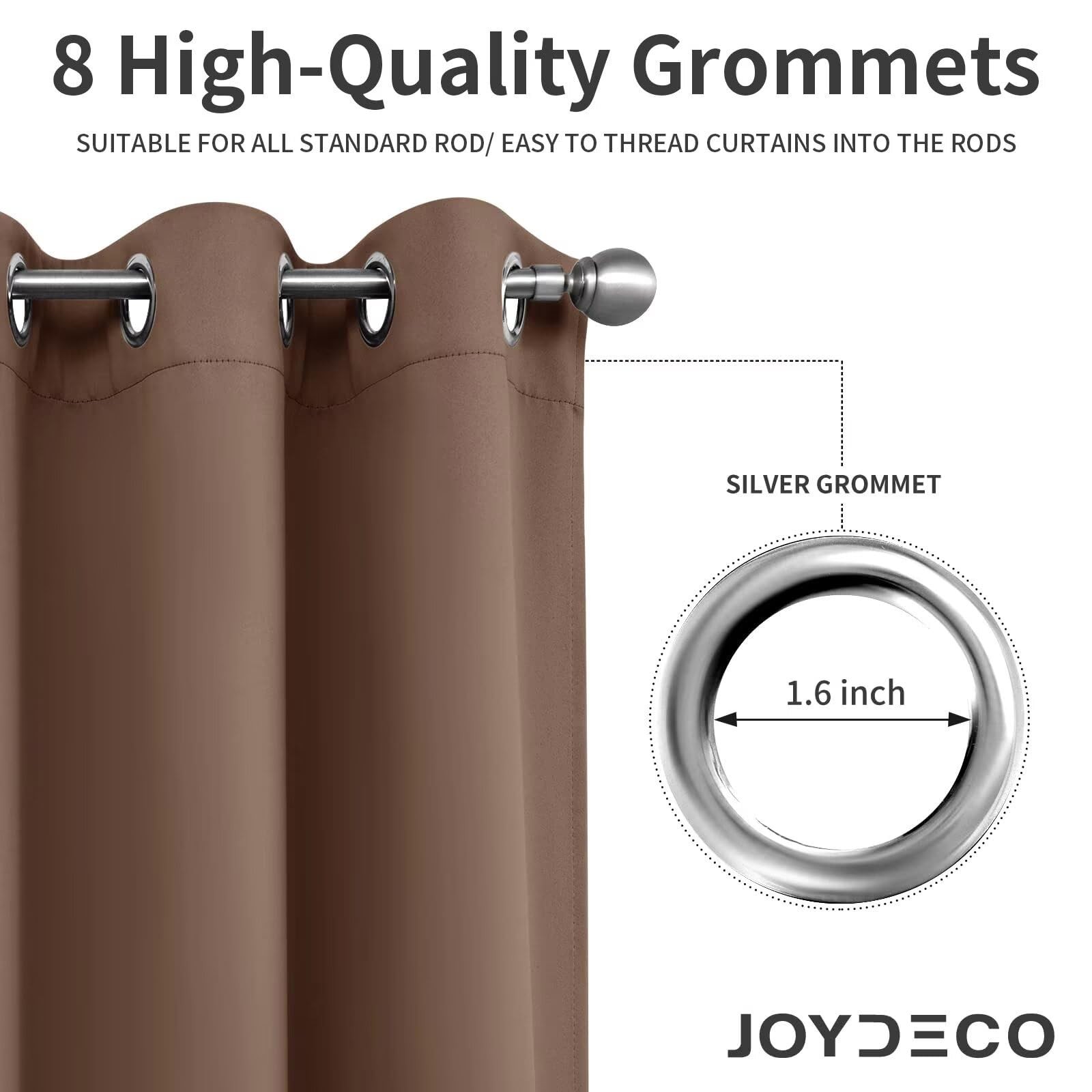 Joydeco Blackout Curtains 2 Panels Set 52″W x 108″L Brown Grommet Thermal