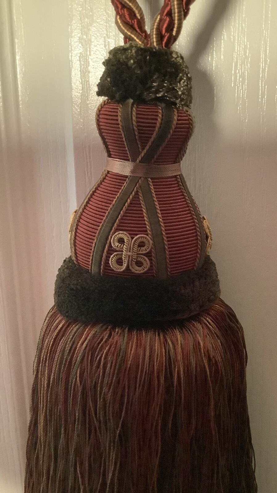 Single Traditional Large Beige Green Burgundy 12” Tassel Rope Curtain Tie Back