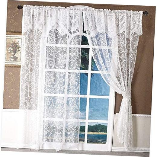 84 Inch Lace Curtains with Valances Attached 2 60″W x 84″L (Pack of 2) White