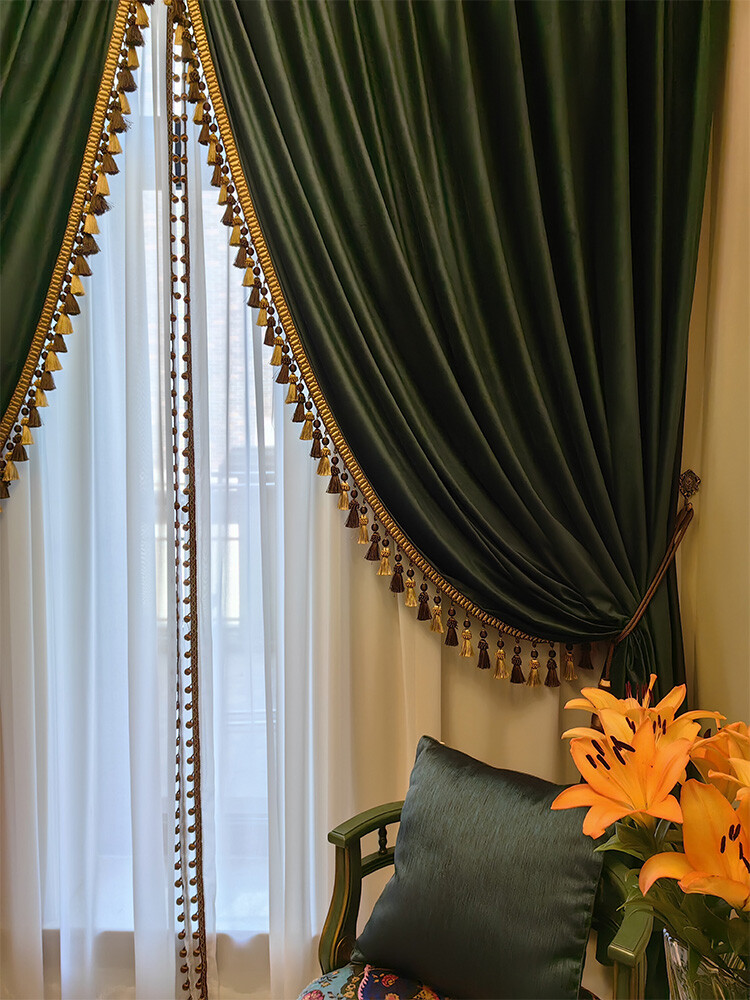 Custom Upscale dark green American velvet cloth blackout curtain drape C1878