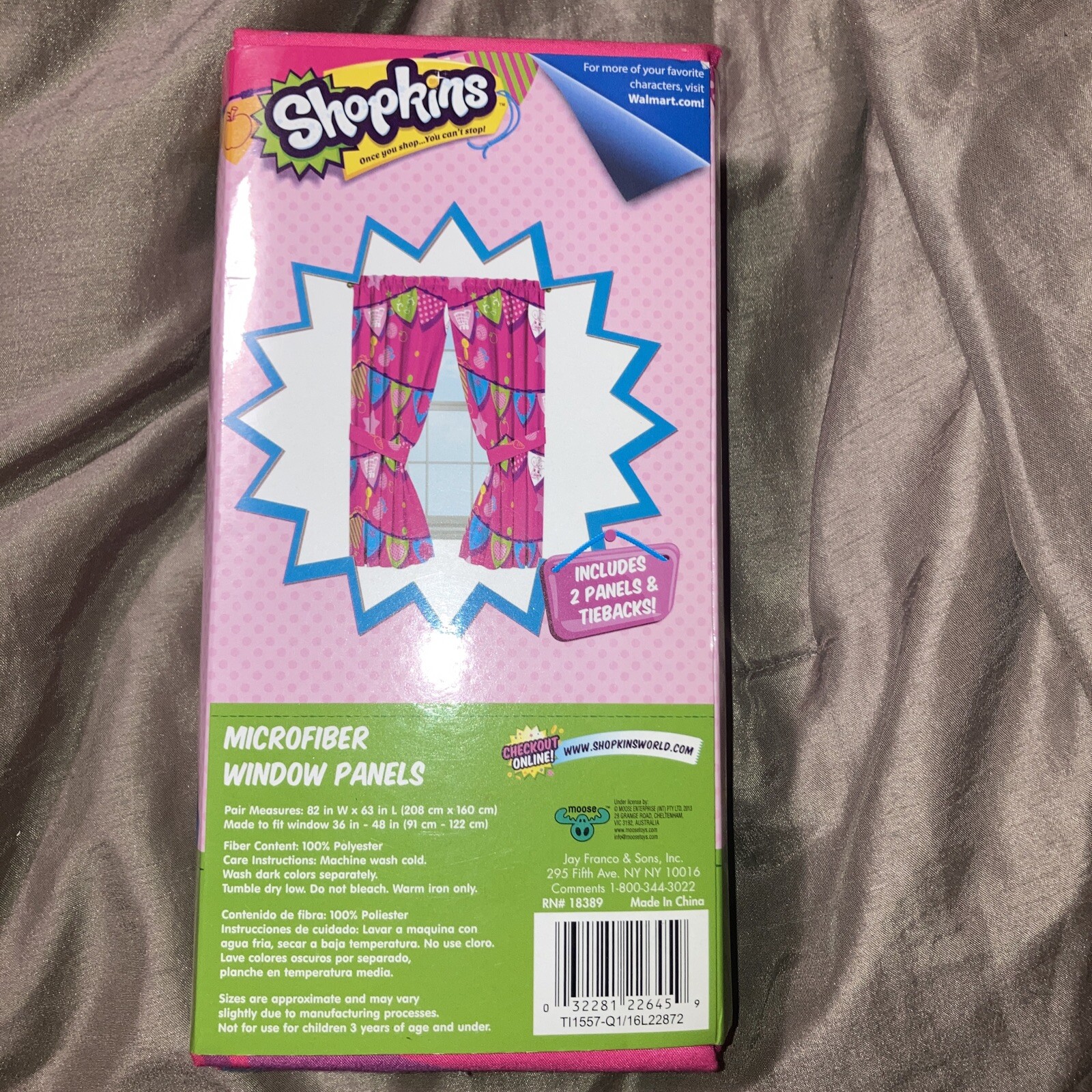 Shopkins Microfiber Window Panels Curtains Pennant Flag Design 82×63 Pink NOS