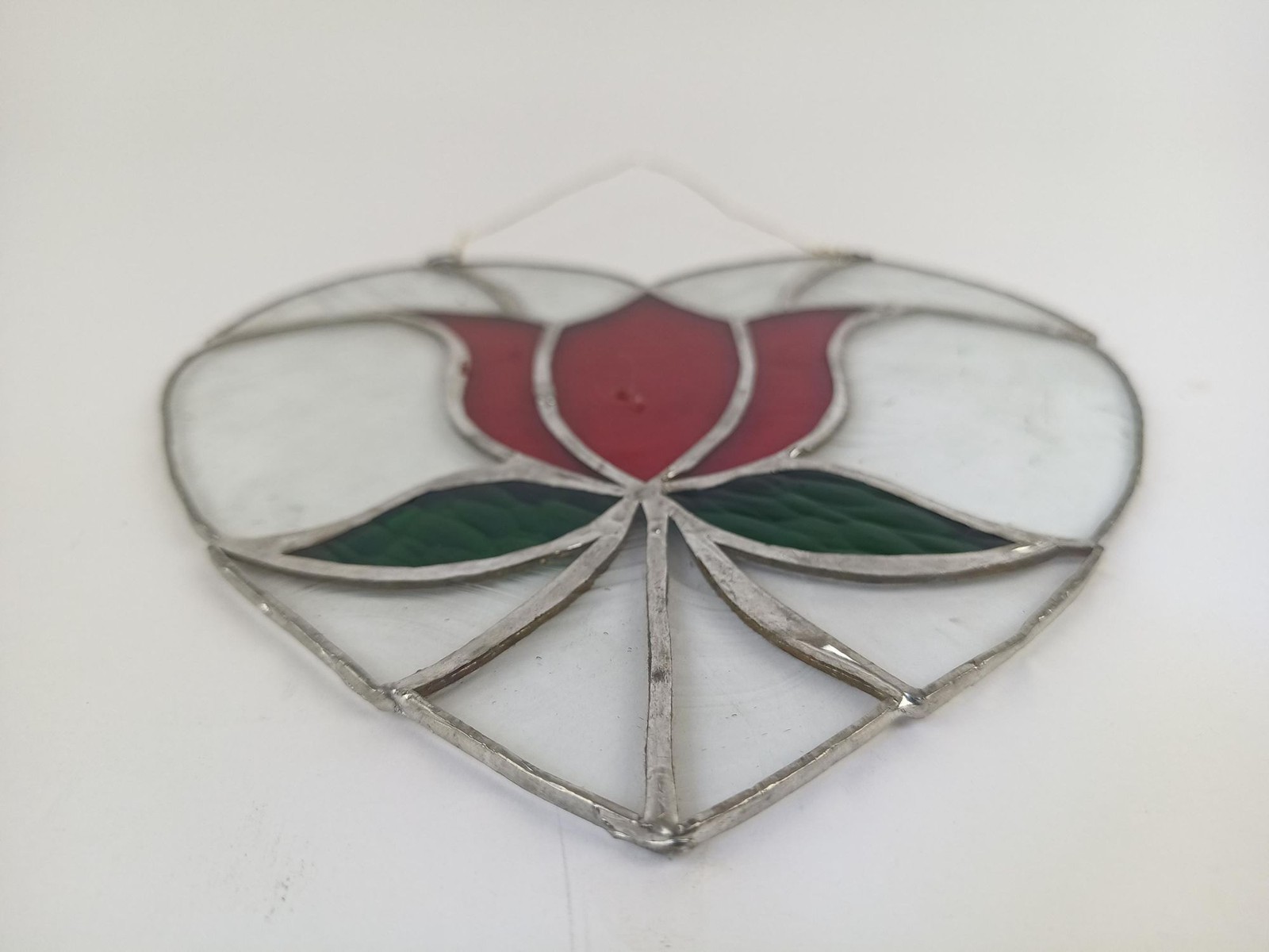 Stained Glass Panel Wall Hanging Window Decor 8 x 8 In Red Tulip Art Glass